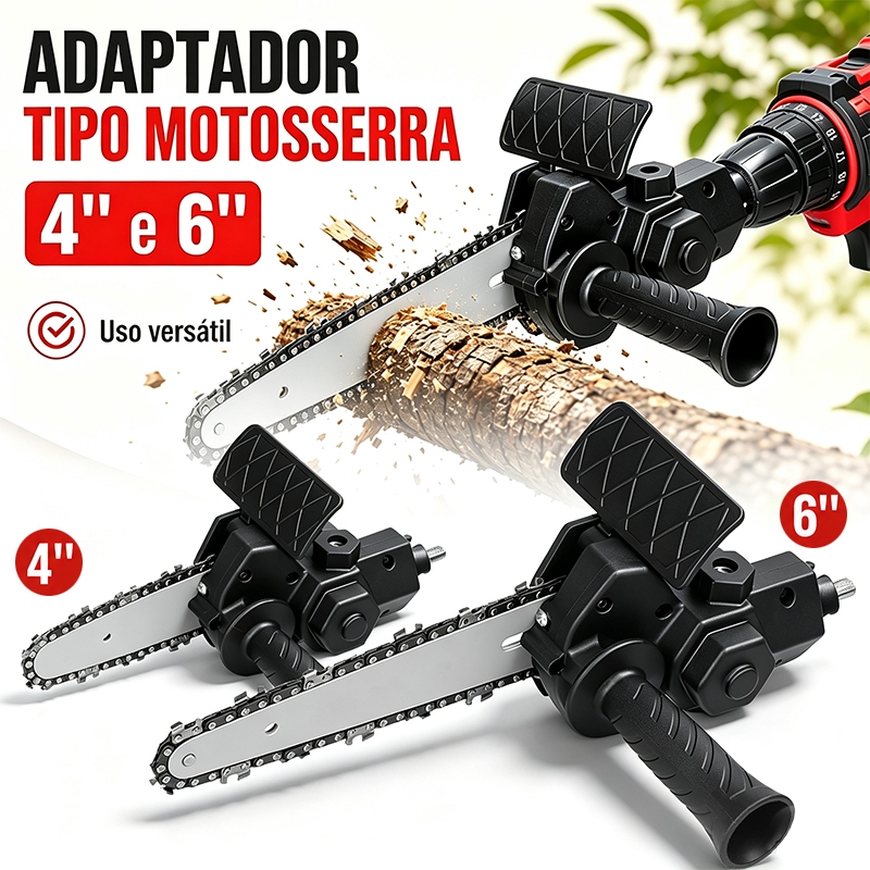 Adaptador portátil motosserra 4 e 6 polegadas, compatível com furadeira e parafusadeira, para corte de madeira