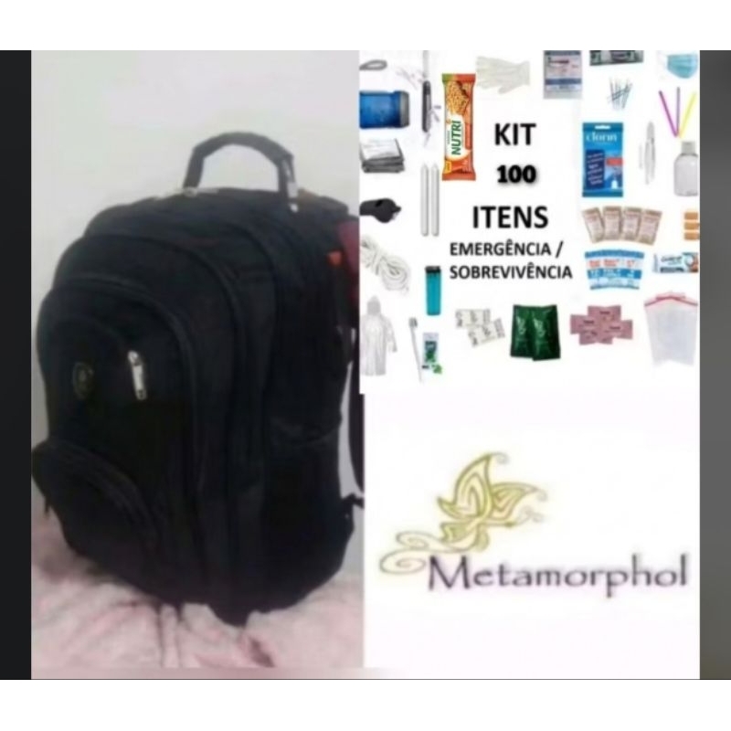 Mochila de Emergência Impermeável + 100 ITENS Sobrevivência