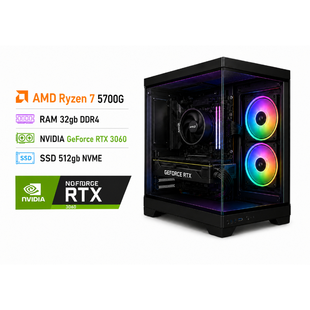Computador Gamer Ryzen 7 5700G 32gb RTX 3060 12GB SSD 512GB NVME