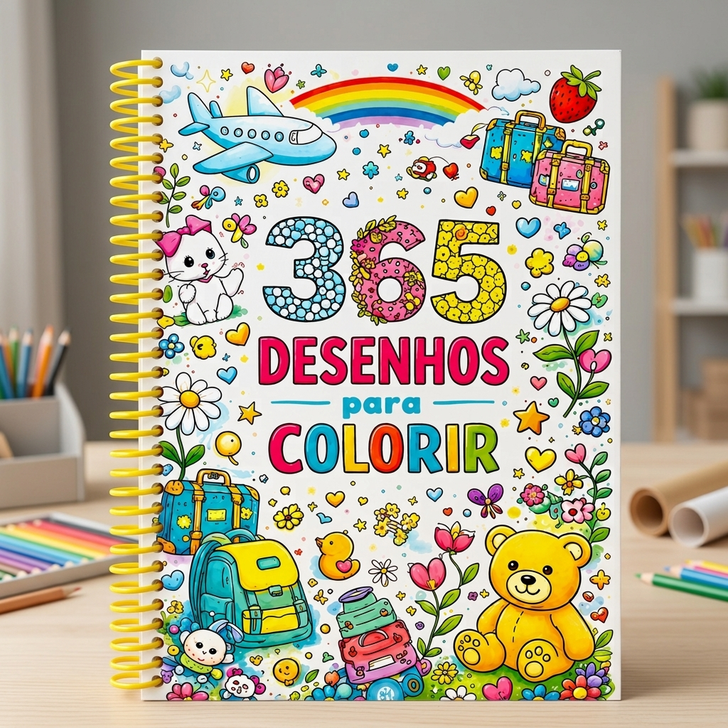 365 Desenhos para Colorir Branco Espiral Livro Infantil Educativo Criatividade e Diversão