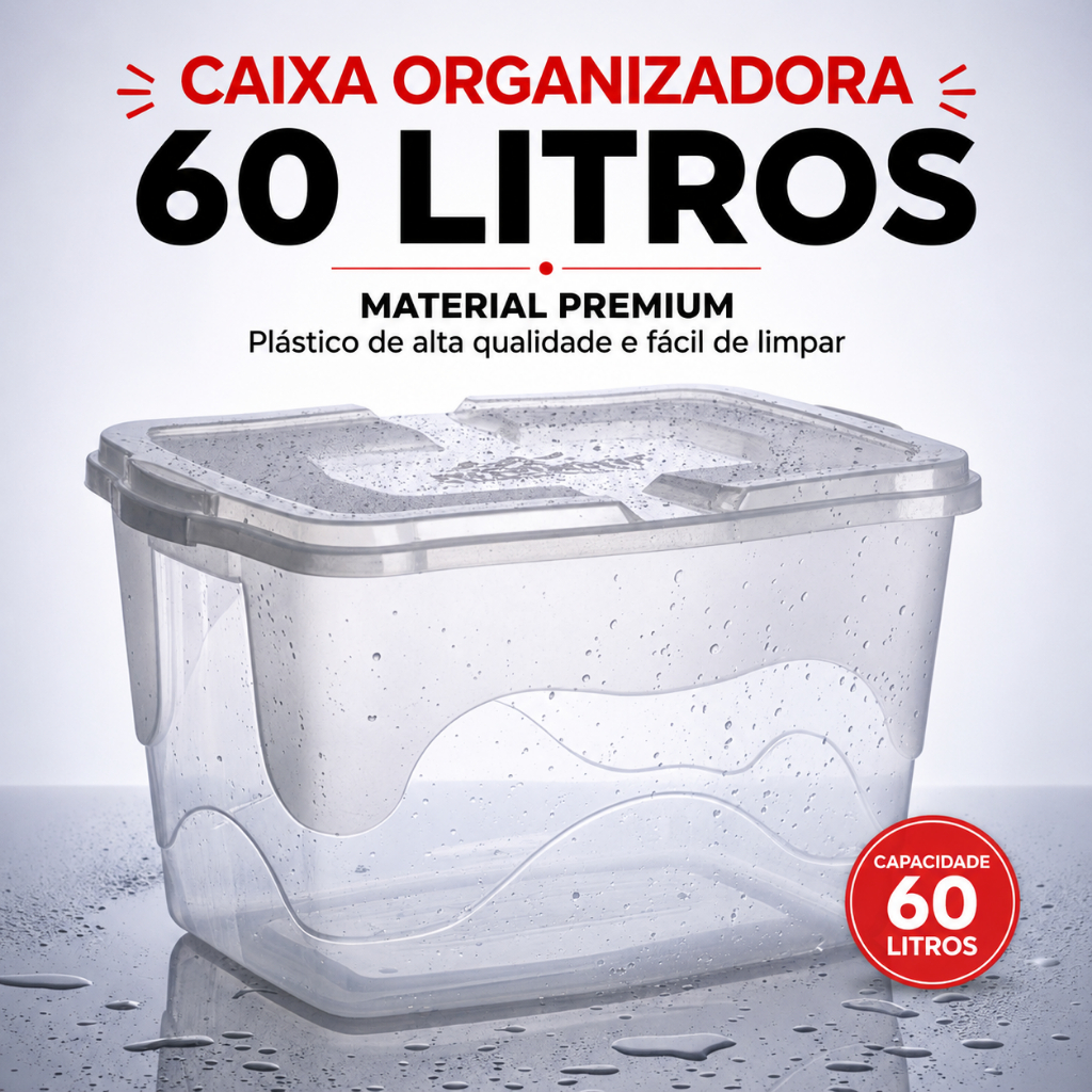 Caixa Organizadora 60 Litros G Transparente Com Tampa