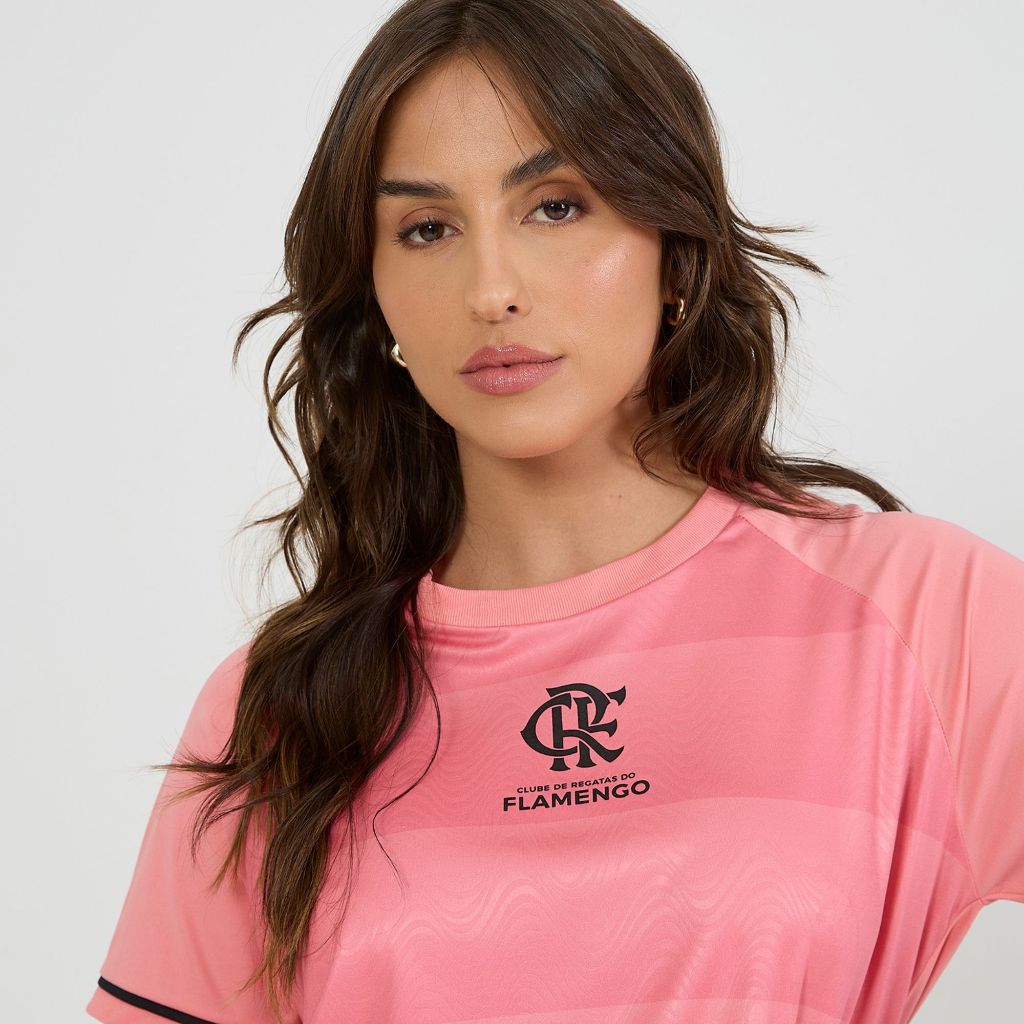 Camiseta Flamengo Feminina Licenciada Braziline Rosa Camisa de Time Torcedora Rubro Negra Casual Premium Mengão