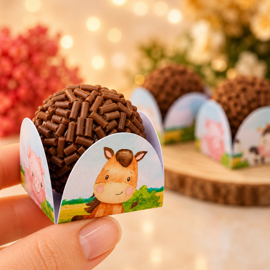 120 Forminhas para doces Fazendinha , 4 pétalas brigadeiro Festa infantil Doces Aniversario