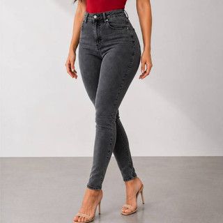 calça jeans feminina skinny cinza grafite marmorizada modeladora empina bumbum cintura alta moda jeans feminina