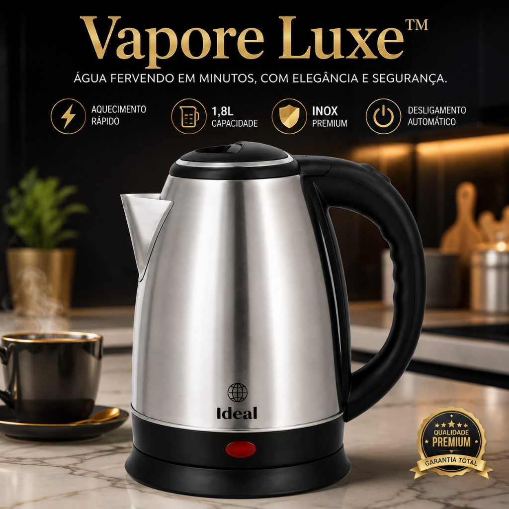 Chaleira Elétrica Inox 1,8L 1000W 127V Aquecimento Rápido Base 360° Desligamento Automático