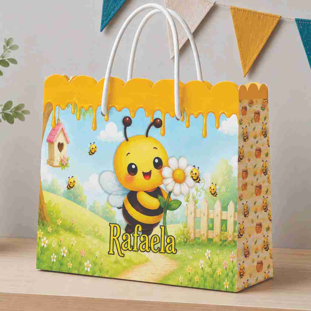 Kit Sacolinha Sacola Papelaria Personalizada Abelhinha Abelha Sacolinha de Lembrancinha