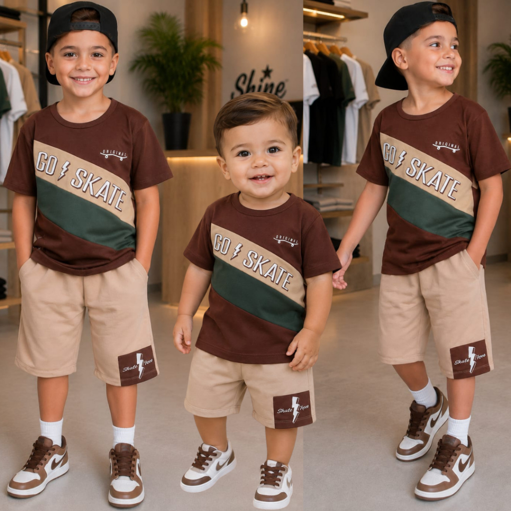Conjunto Infantil Menino Estiloso Blusa 100% Algodão + Bermuda Moletinho