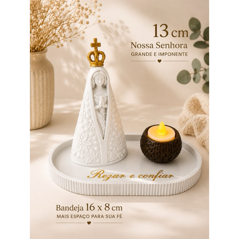 Nossa Senhora Aparecida Decorativa | Kit Religioso | Bandeja Rezar e Confiar | Escolha a Versão