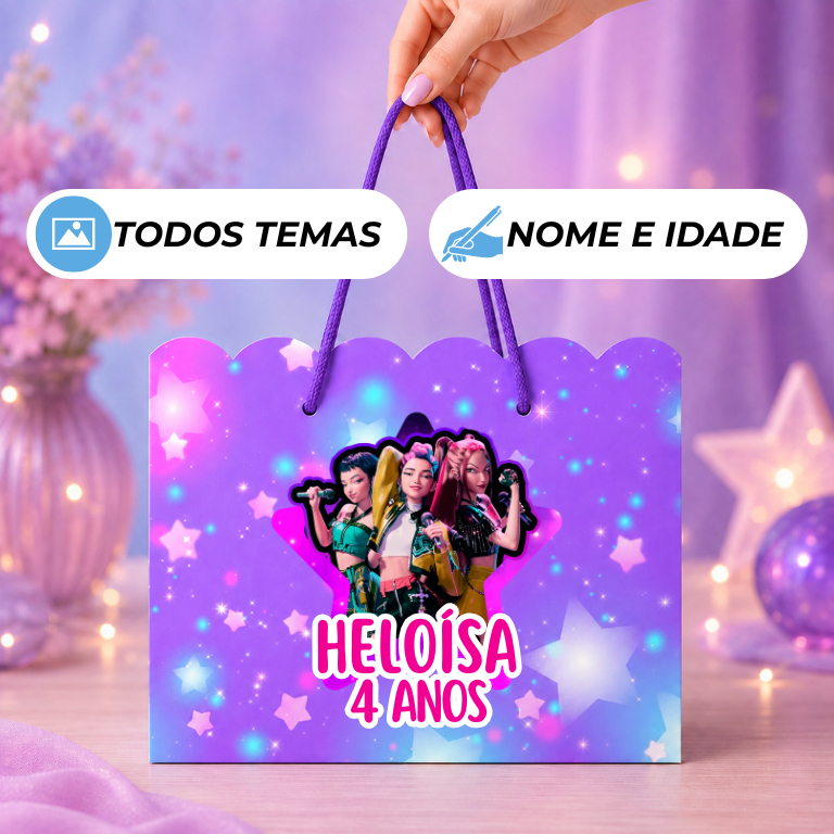 Kit 10 Sacolinhas Tema Guerreiras do kpop, Personalizadas para Lembrancinhas