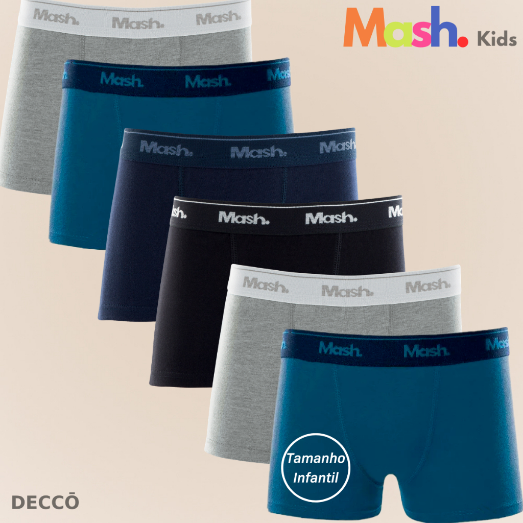 Kit Com 6 Cuecas Mash Infantil Juvenil Boxer Box Em Algodao Cotton Masculina Kid
