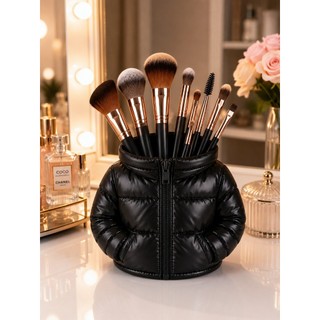 Porta Pincéis de Maquiagem Preto Formato Jaqueta Puff Organizador Premium