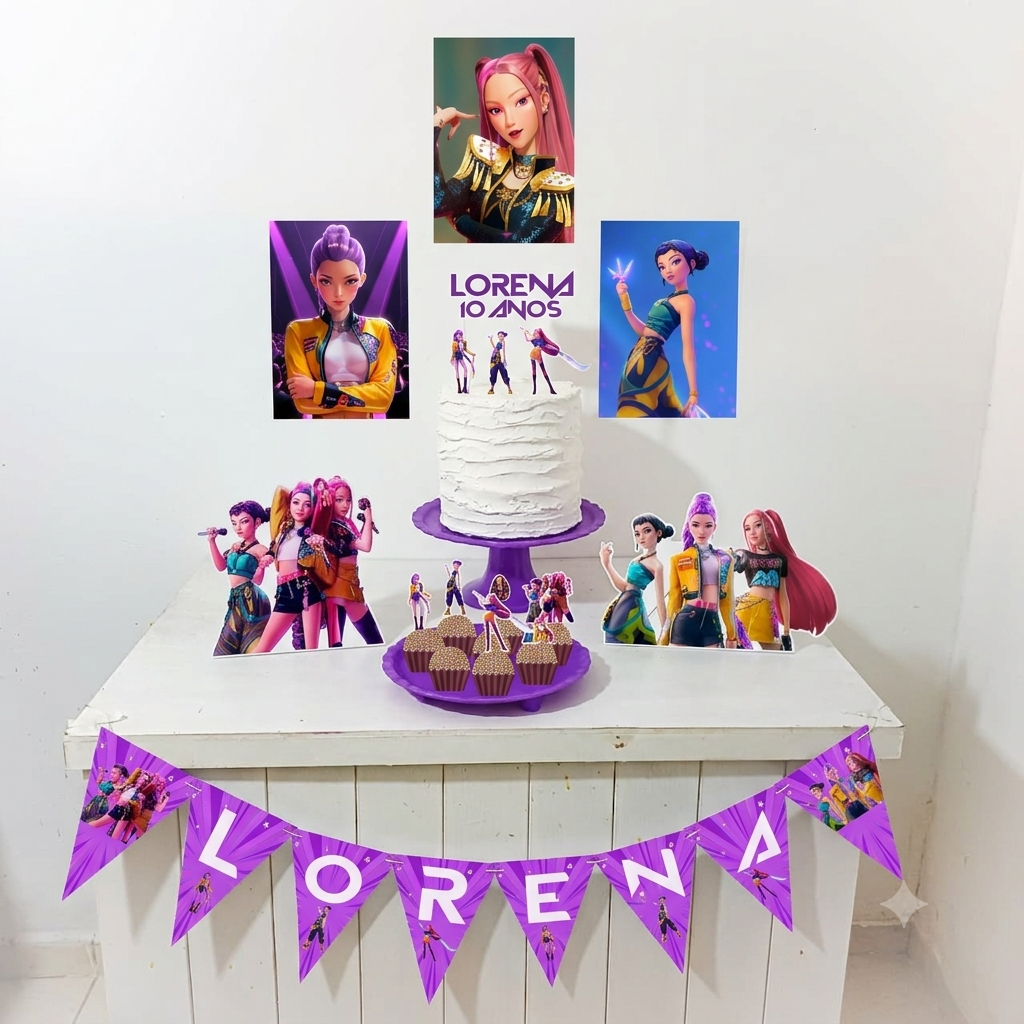 Kit Festa Guerreiras do K-Pop Personalizado Só Um Bolinho Festa em Casa Aniversário Infantil adulto Mesversário