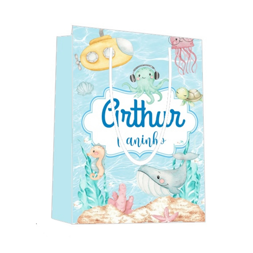 Sacolinha Fundo do Mar Personalizada para Aniversário/ Lembrancinha Festa Infantil / Qualquer nome e idade