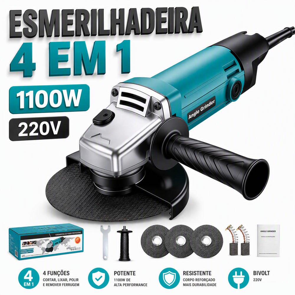 Máquina Esmerilhadeira Elétrica 110-127V/220V 1100W 115mm Alta Performance para Construção e Reparos Gerais