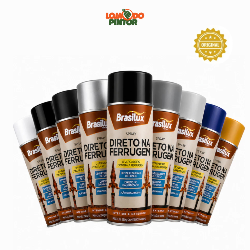 Tinta Spray Direto na Ferrugem Brasilux 400ml Metais Anticorrosivo Várias Cores