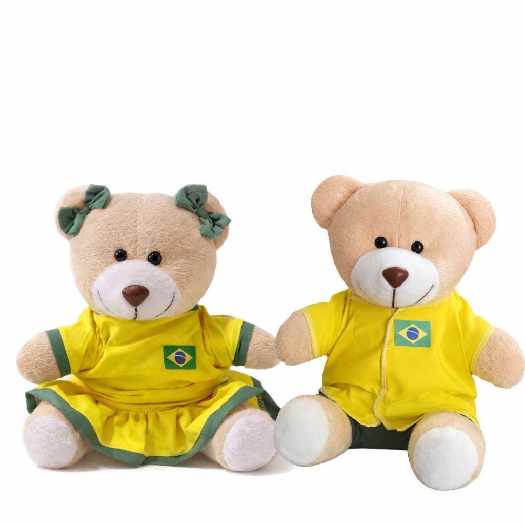 Kit Urso De Pelúcia Patriota Brasil Seleção Brasileira Futebol Antialérgico 25cm