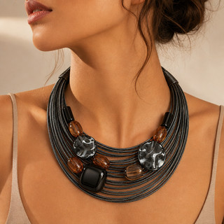Colar Feminino Artesanal com Pedras Naturais Vintage Multicamadas Boho Elegante e Sofisticado