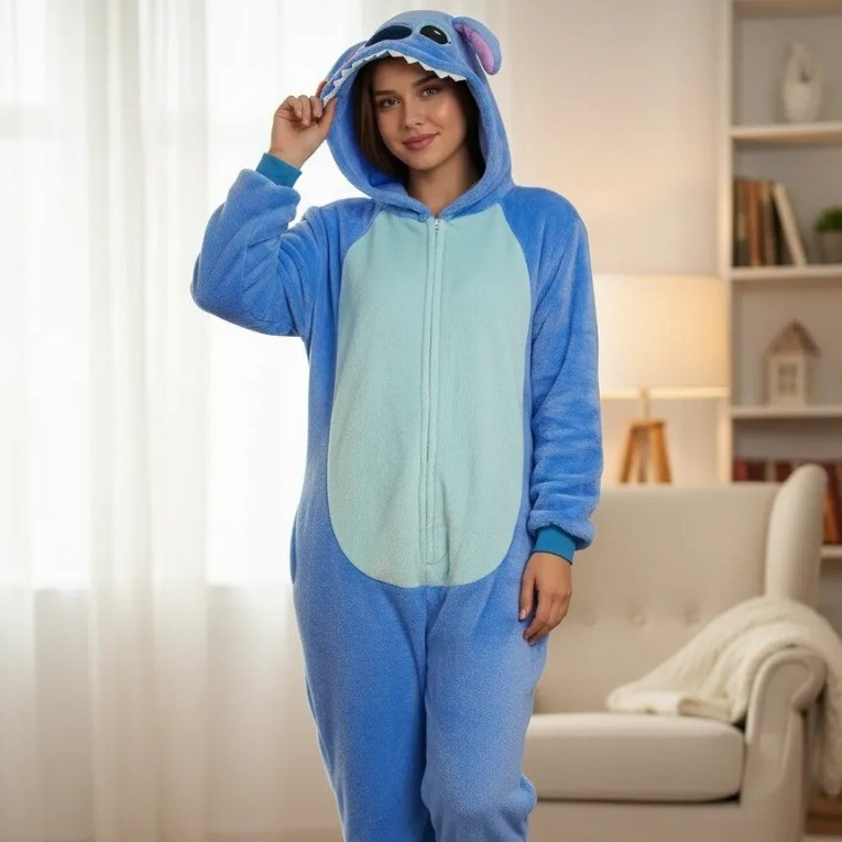 Pijama Stitch Kigurumi com Tecido Macio e Confortável para Adultos e Crianças