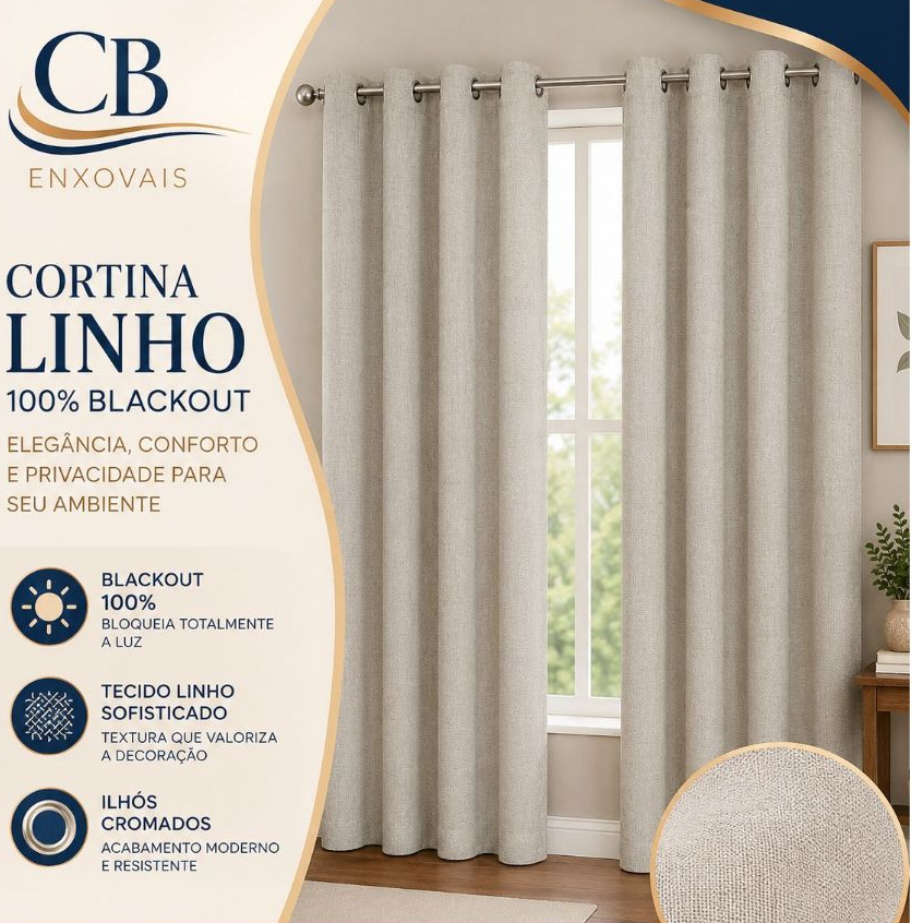 Cortina Tecido Linho 100% Blackout Blecaute Janela Sala Quarto