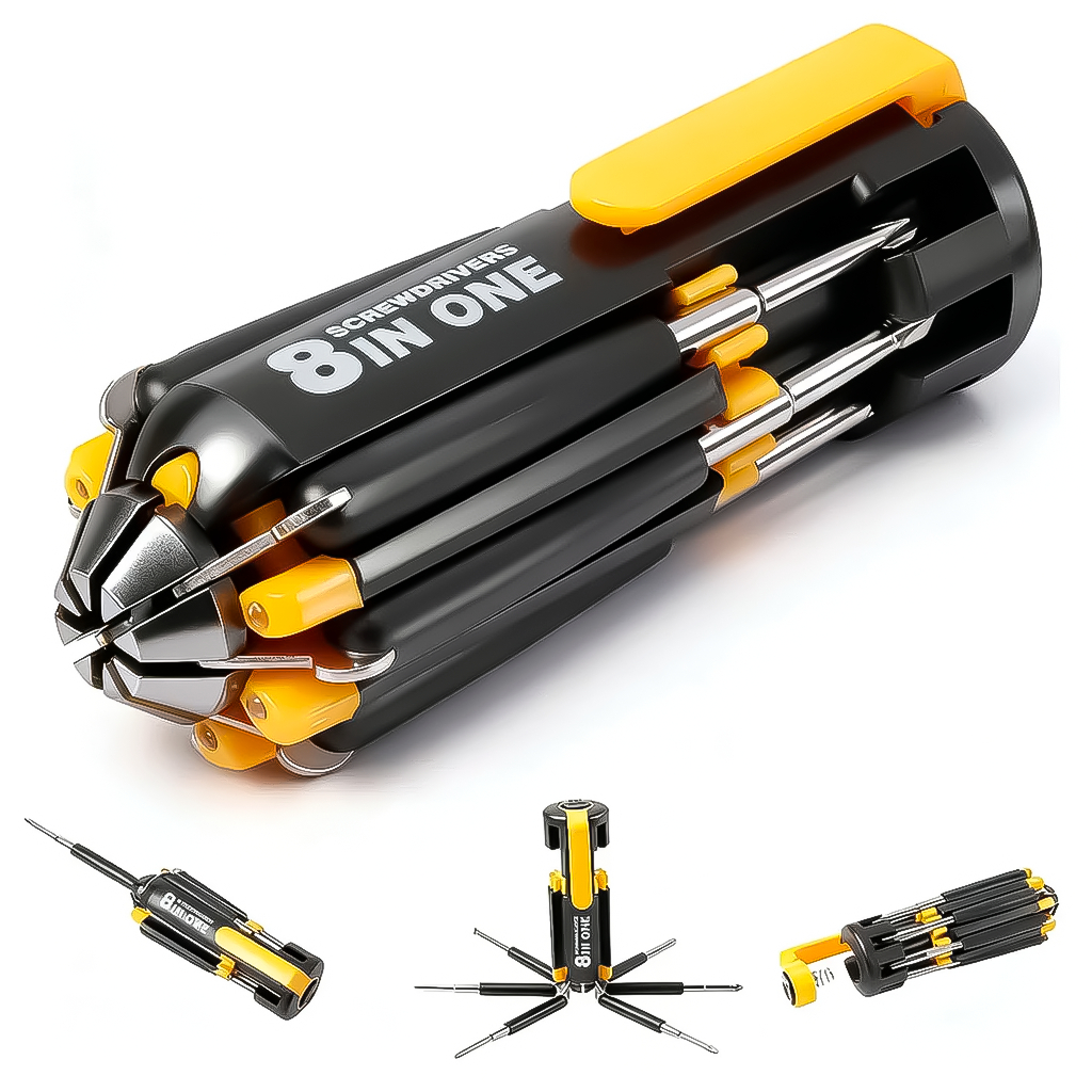 Kit Jogo Chave Fenda Philips Precisão 8 Em 1 Com Lanterna Para Uso Geral Prático Camping Acampamento