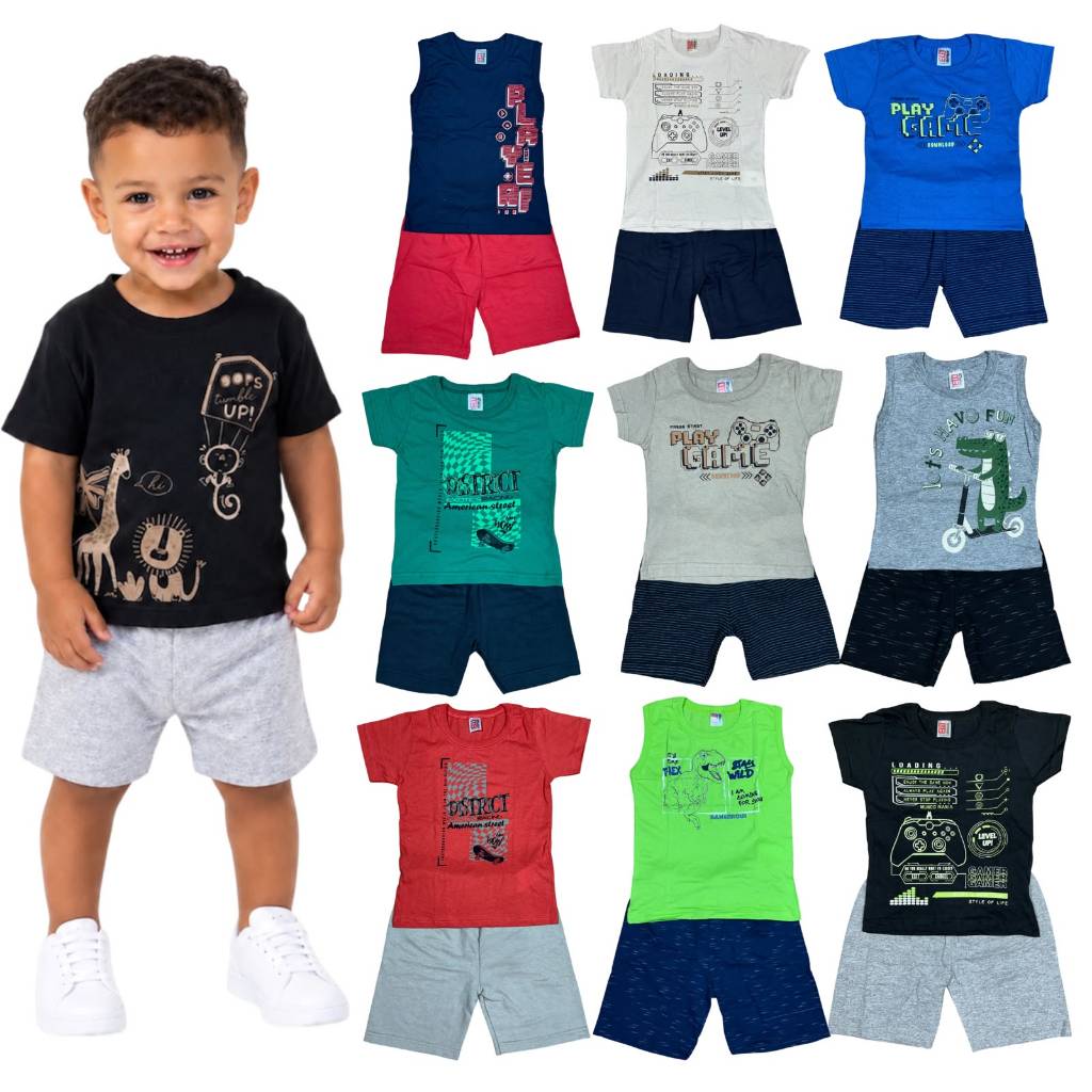 Kit Infantil Sortidos 6,10 ou 20 conjunto infantil verao masculino roupas bebe confortavel 1 ao 8 menino