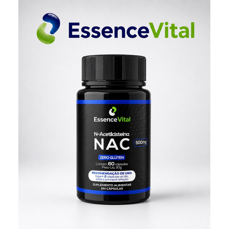 NAC - N-Acetil L-Cisteína Antioxidante Saúde do Fígado e Imunidade 60 Cápsulas Essencevital