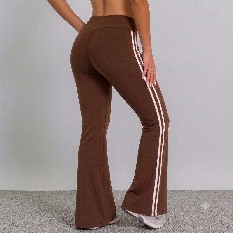 Calça Suplex Premium Estilo Flare Cos Alto Com Listras Laterais Confortavel/Academia/Paseio
