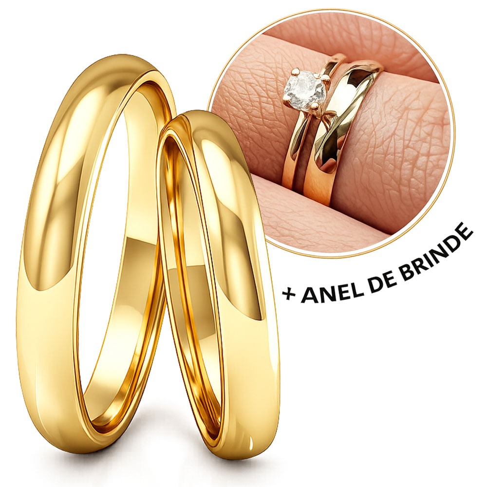Par de Alianças Abaulada Moeda Antiga Original 3mm Casamento Noivado Namoro Solitario Brinde