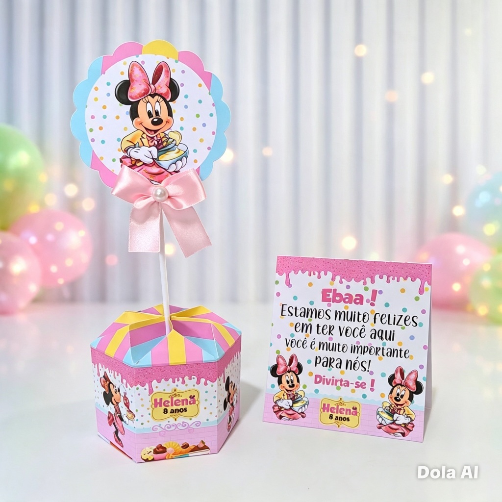 Centro de mesa Minnie Confeiteira | Plaquinha de mesa | Lembrancinha | Festa Infantil  Personalizado