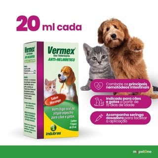 Vermífugo Vermex Oral 20ml Indubras para Cães e Gatos