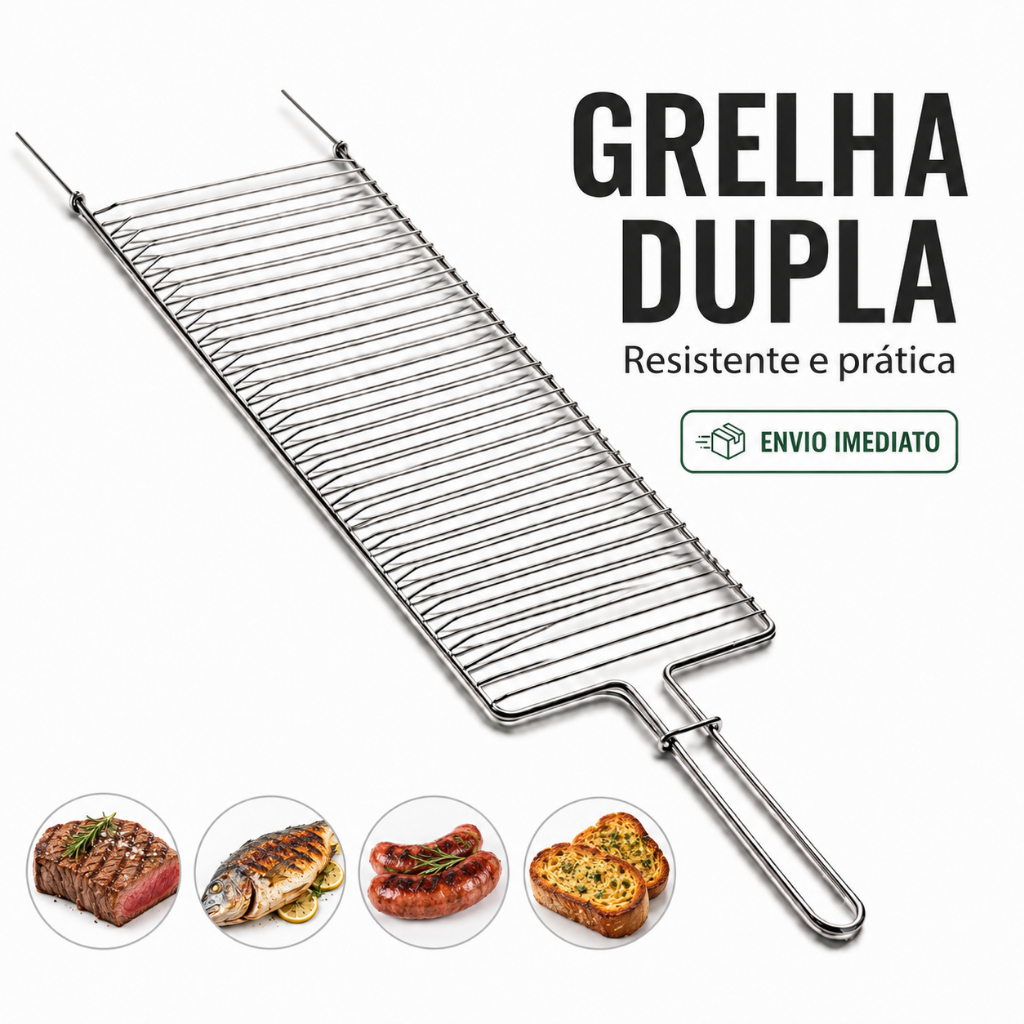 Grelha de Peixe Churrasco Abaulada Dupla 70 x 20 Assar Peixe Carne Churrasco Grande Premium