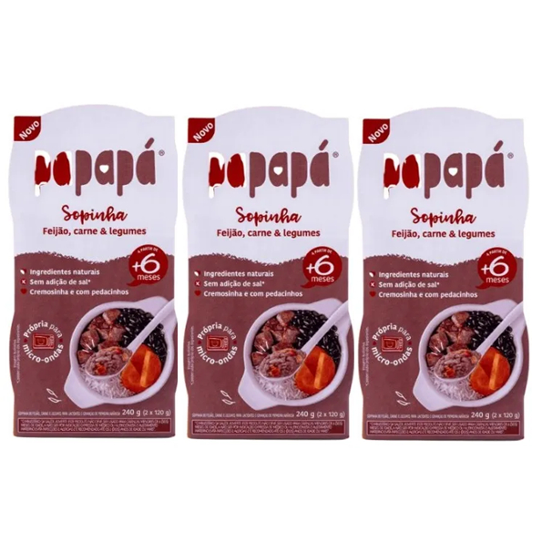 Kit 3x Sopinha Papapá Sabor Feijão Carne E Legumes 240g