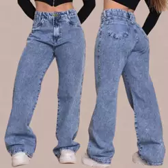 Calça Wid Leg Jeans Feminina MARMORIZADA Cintura Alta Premium 100% Algodão