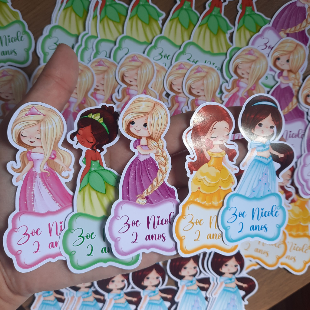 Apliques para Tubete Princesas Cute Personalizados | Nome e Idade | Lembrancinha Festa Infantil