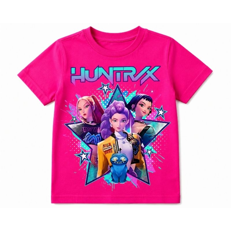 Camiseta Infantil estampa Guerreiras Do K-pop HUNTRX Roxa Menina Kids Algodão Manga Curta