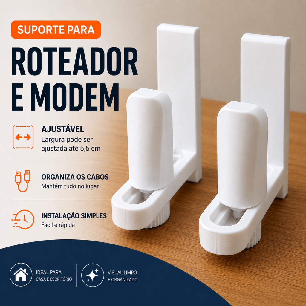 Suporte Para Roteador e Modem de Parede Universal  - Instalação Dupla Face ou Com Parafusos