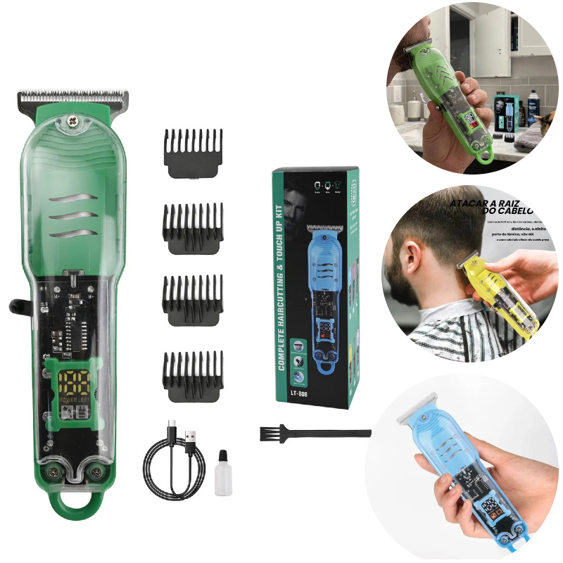Máquina De Cortar Cabelo Profissional Sem Fio LCD Aparador Barba Recarregável USB Masculino