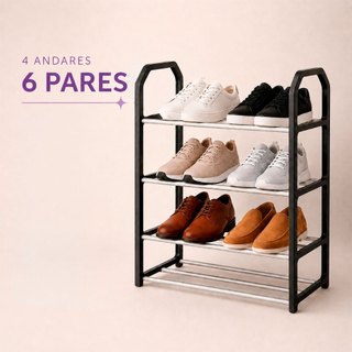 Sapateira 4 Andares 6 Pares Multiuso Organizador de Calçados Portátil Metal Resistente Pr…