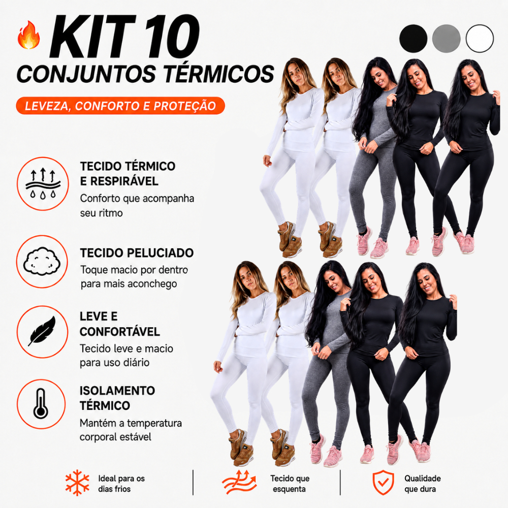 Kit 10 Conjunto Térmico Pelúciado Calça/Blusa Segunda Pele Proteção de Frio Intenso