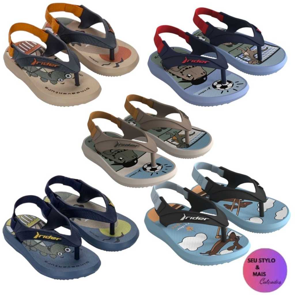Chinelo infantil Baby menino com desenho/personagem confortável com Elástico Rider - Original