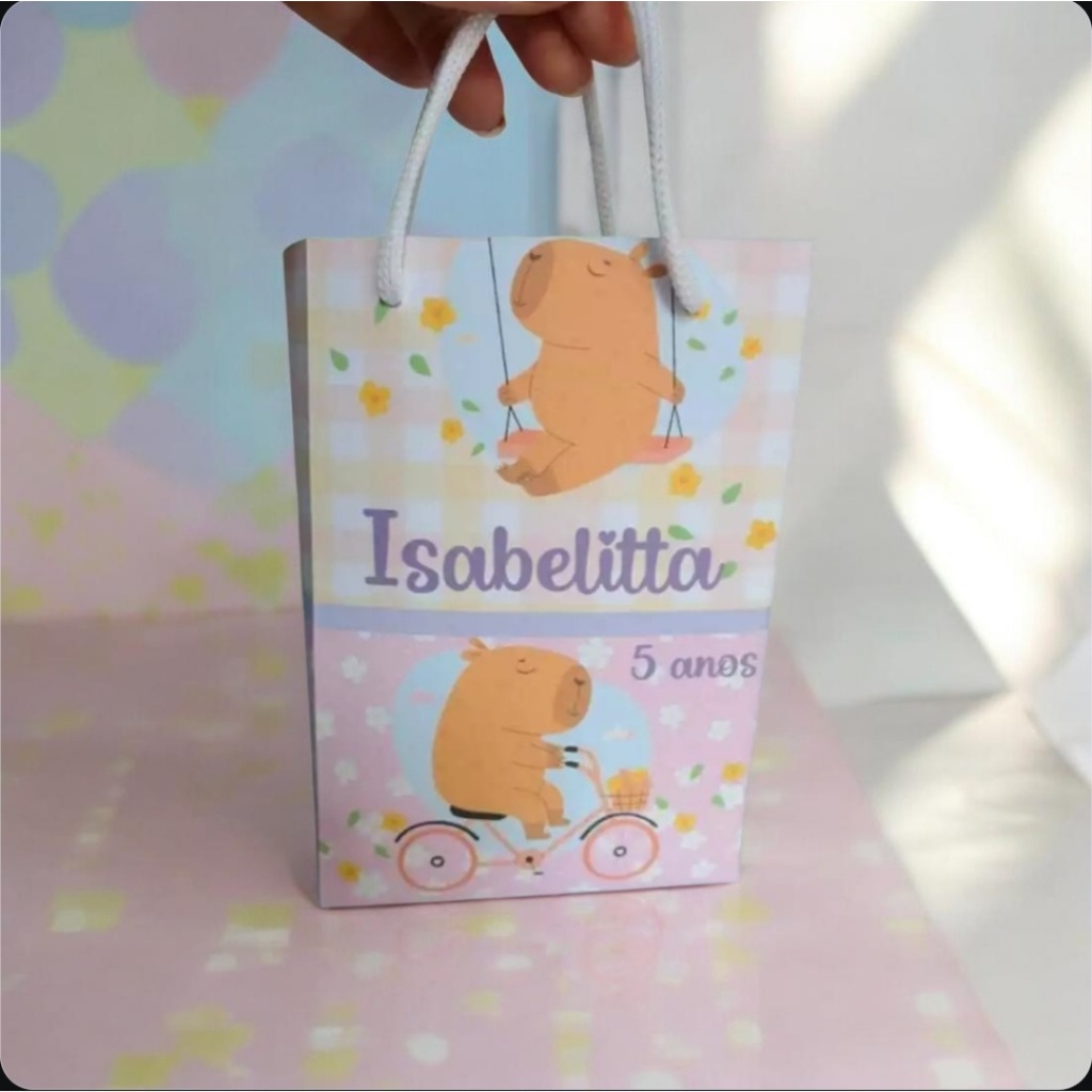 Sacolinha Personalizada com nome e idade 13x20 Capivara Festa Aniversário Lembrancinha Personalizada