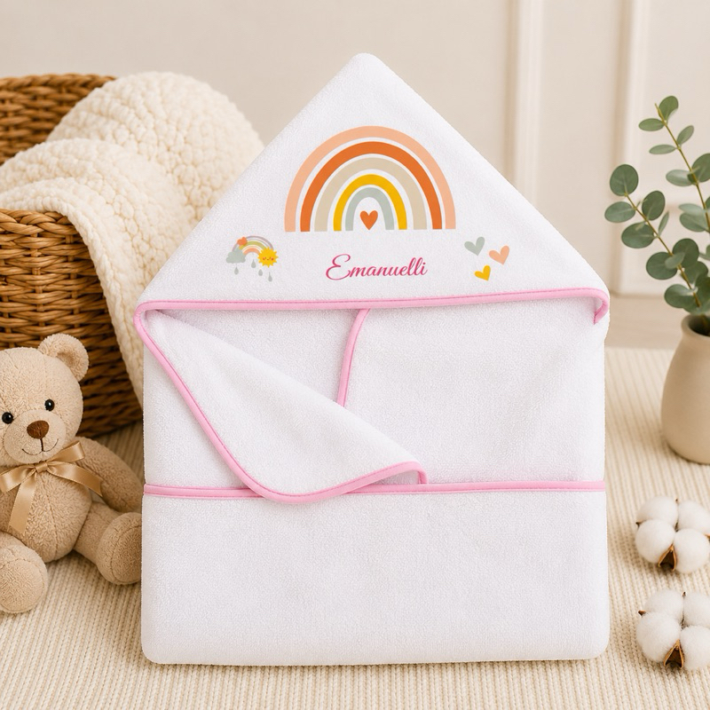 Toalha De Banho Felpuda Bebê Dupla Face Com Capuz Personalizado Forrada com Fralda — imagem 2 de 2