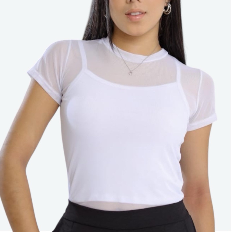 Tule Manga Curta com Top Regata Malha  Juvenil Feminino Tamanho 12/14/16 Moda Adolescente Moda Menina Modinha