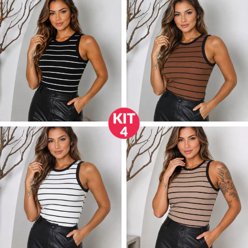 Kits  Camiseta Regata Feminina Listrada Canelada – Blusa Básica Ribana regata casual — imagem 1