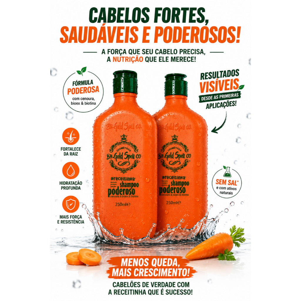 Shampoo e Condicionador PODEROSO - Força, Crescimento e Cuidado Diário - Produto Original Gold Spell