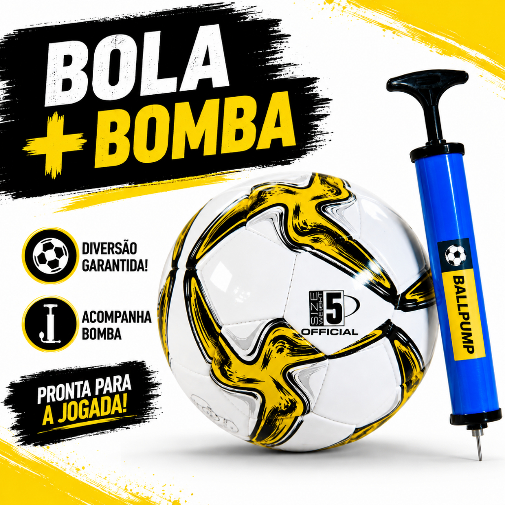 Kit Bola de Futebol Salão Campo  + Bomba de Ar Bola Grande n° 5