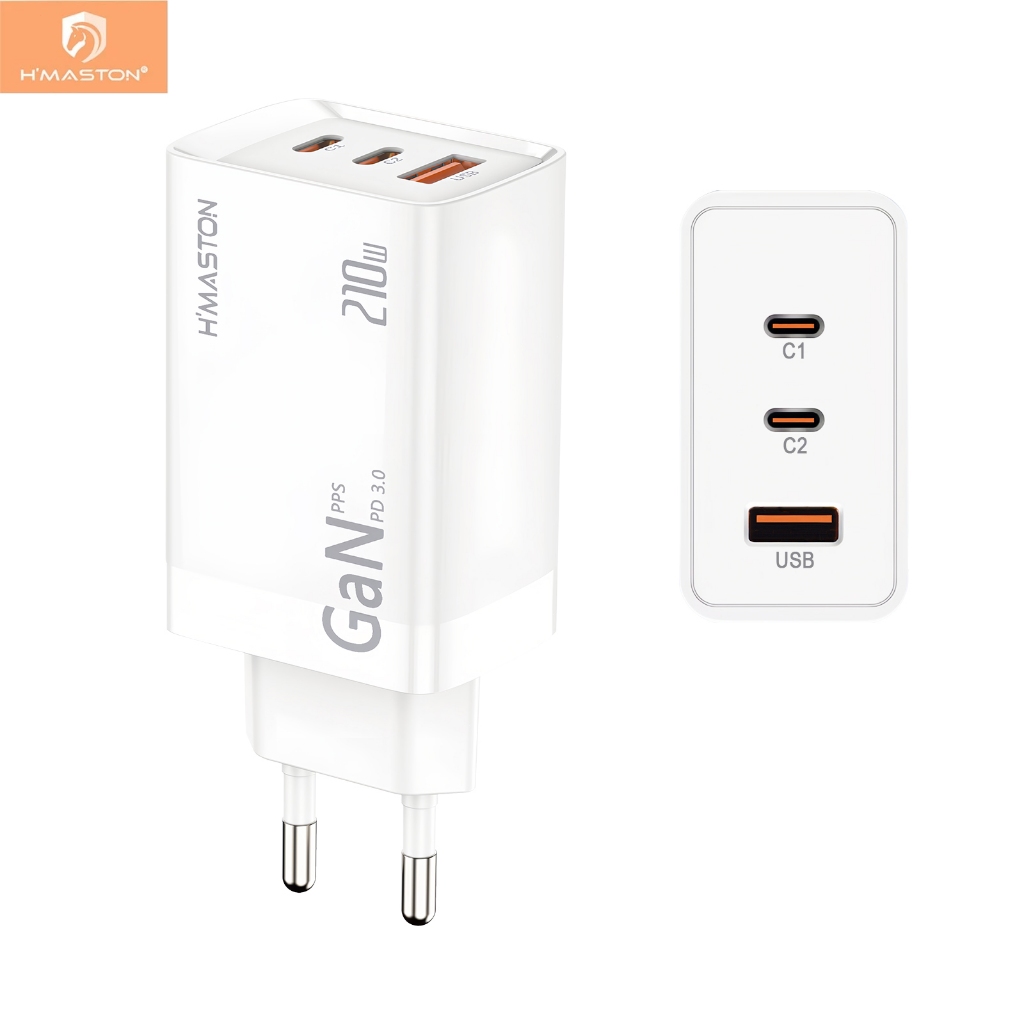 H'maston Carregador Turbo GAN10 210W Com 3 Saídas E Proteção Contra Superaquecim