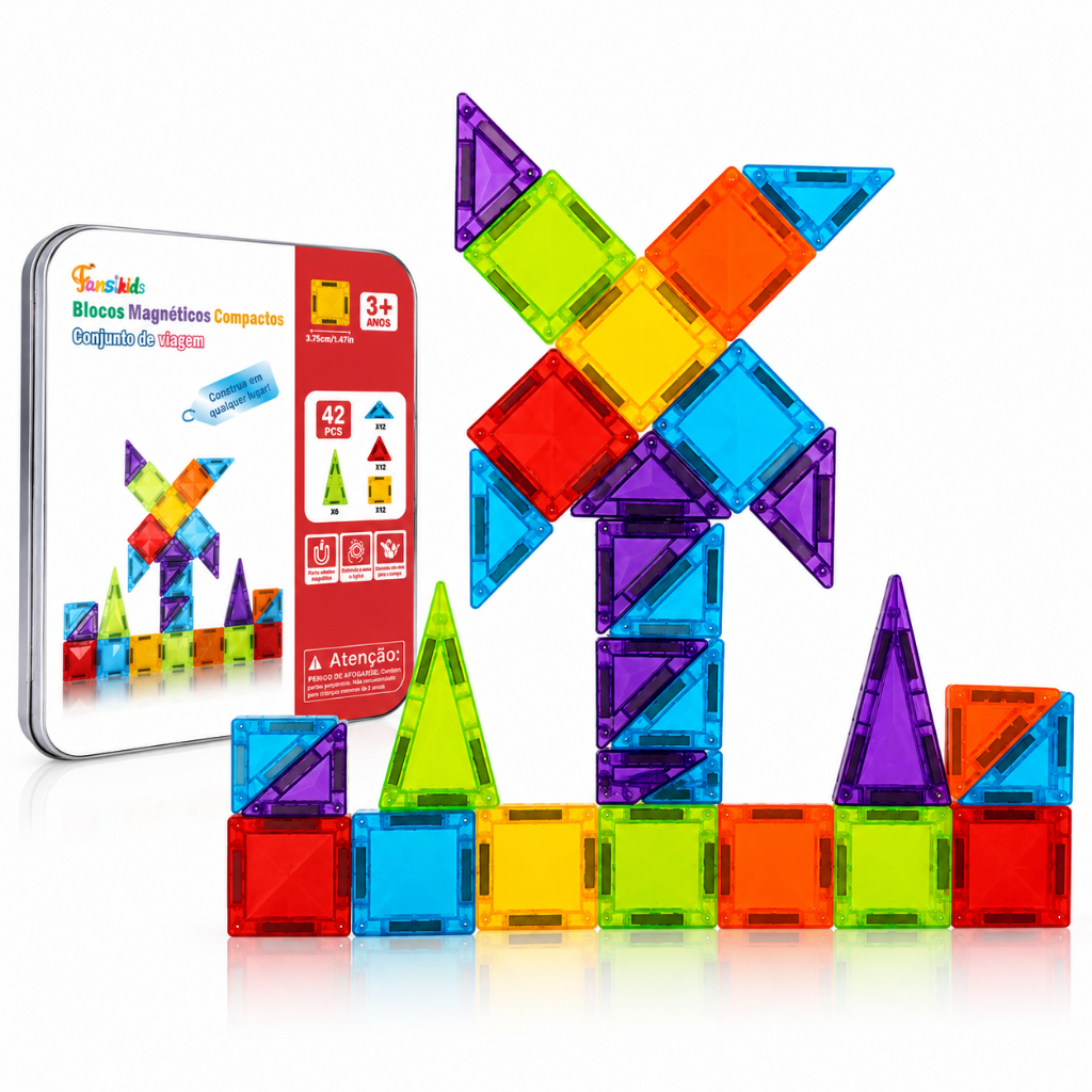 Bloco Magnético Imã Contrução Infantil Brinquedo STEM Educativo Peças de Montar Estojo Metal 34-36-42 ou 56 peças — imagem 2 de 2