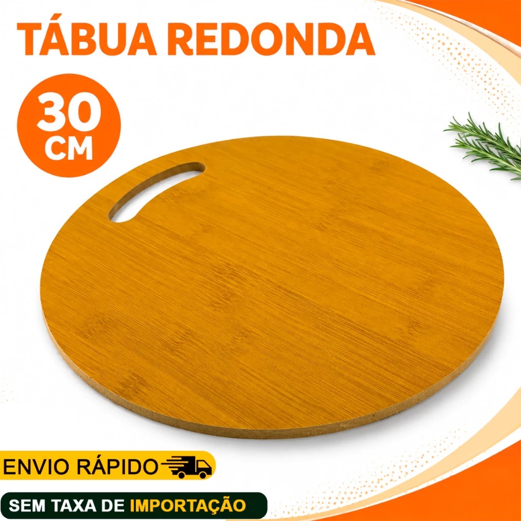 Tabua para Corte Redonda Grande 30 cm em Madeira Servir Multiuso Pizza Frios Churrasco