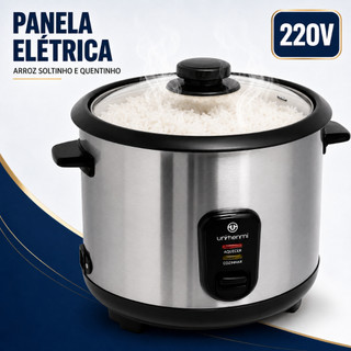 Panela de Arroz Elétrica Aço Inox Antiaderente 6 Xícaras UNITERMI 220V Prática Compacta